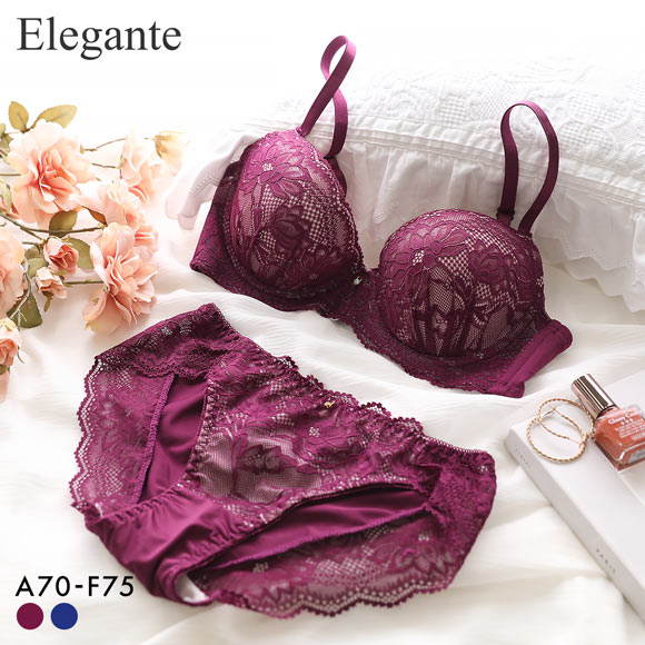 エレガント 脇肉を谷間に変える脇高ブラ フラワーレース ブラセット ABCDEF 盛り胸 大きいサイズ ブラジャー ショーツ セット Elegante