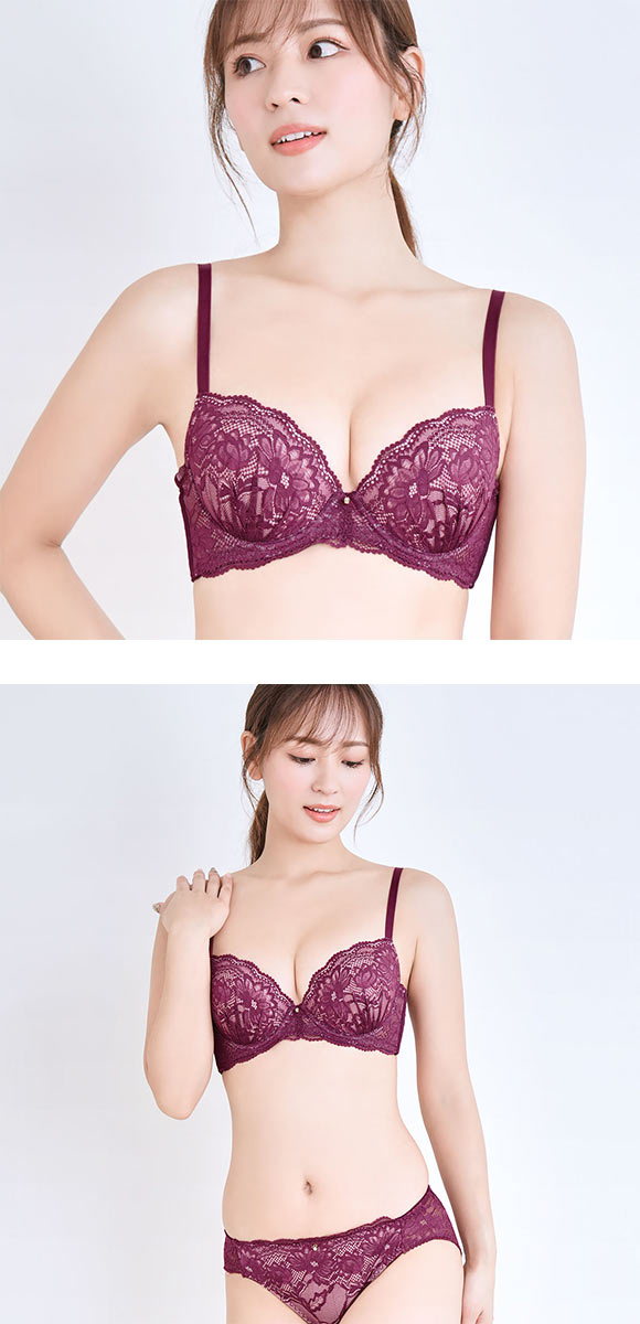 エレガント 脇肉を谷間に変える脇高ブラ フラワーレース ブラセット ABCDEF 盛り胸 大きいサイズ ブラジャー ショーツ セット Elegante