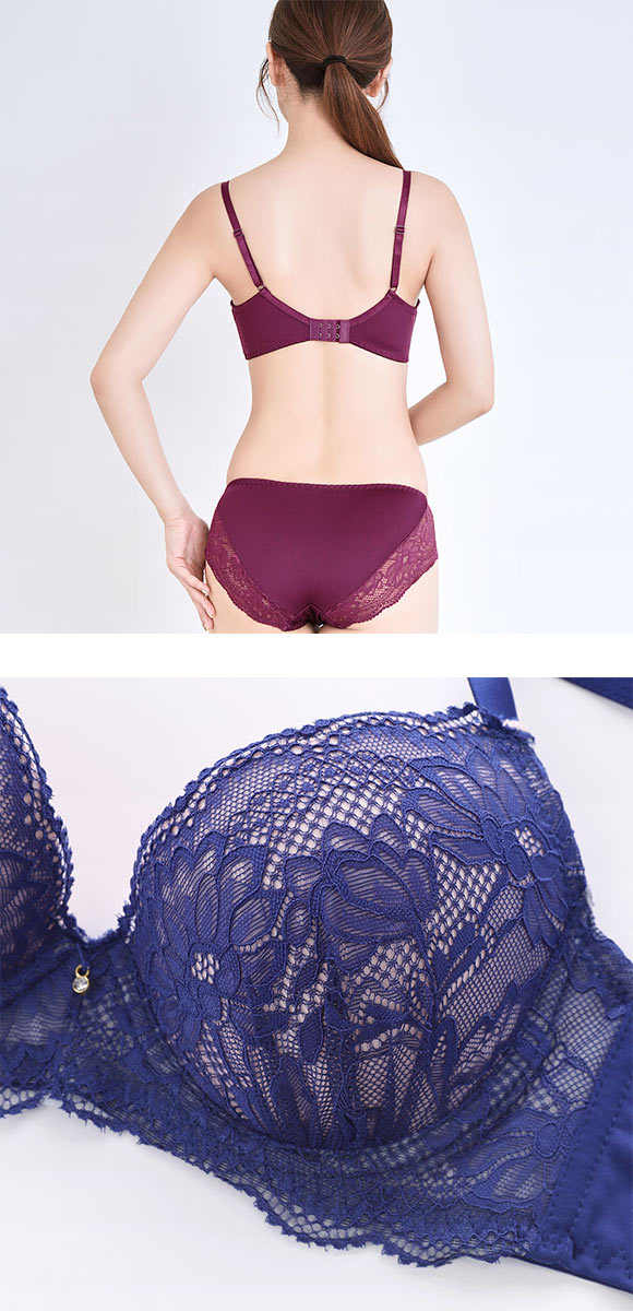 エレガント 脇肉を谷間に変える脇高ブラ フラワーレース ブラセット ABCDEF 盛り胸 大きいサイズ ブラジャー ショーツ セット Elegante