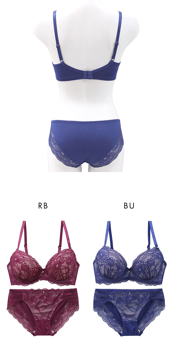 エレガント 脇肉を谷間に変える脇高ブラ フラワーレース ブラセット ABCDEF 盛り胸 大きいサイズ ブラジャー ショーツ セット Elegante