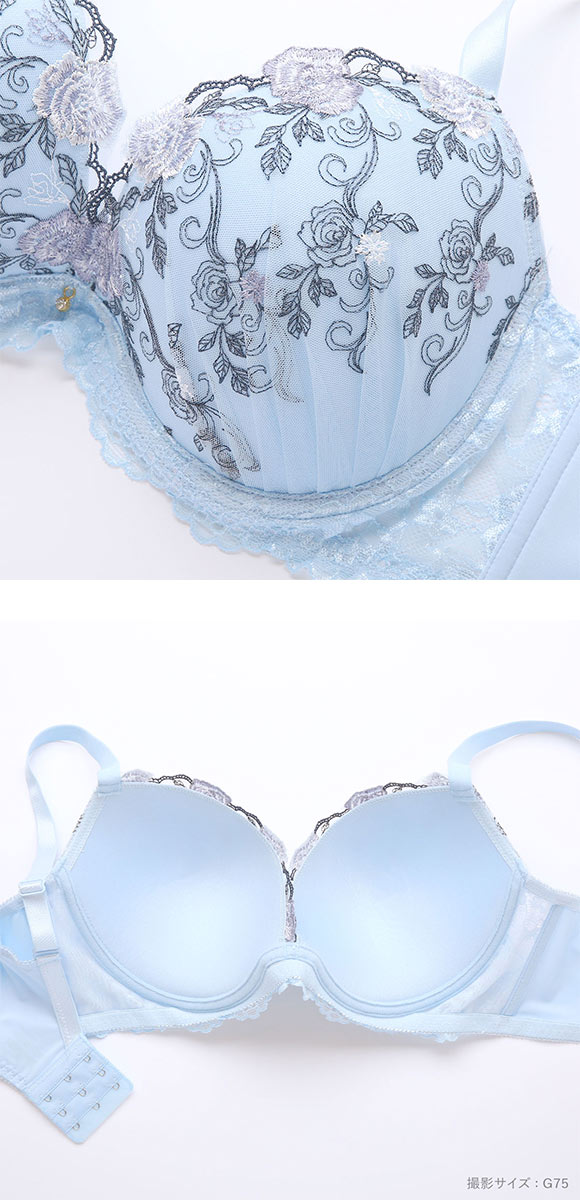パンキュート 脇肉を谷間に変える脇高ブラ ローズ刺繍 ブラセット GHI65-95 大きいサイズ グラマー PANCUTE
