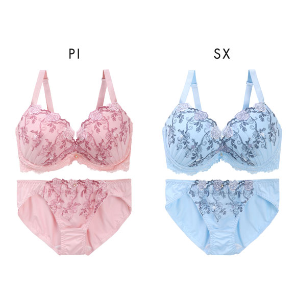 パンキュート 脇肉を谷間に変える脇高ブラ ローズ刺繍 ブラセット GHI65-95 大きいサイズ グラマー PANCUTE