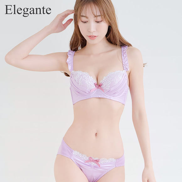 エレガント すっきりらくちんソフトワイヤー フェミニンタック ブラセット CDEF80-95 グラマー ブラジャー ショーツ セット Elegante
