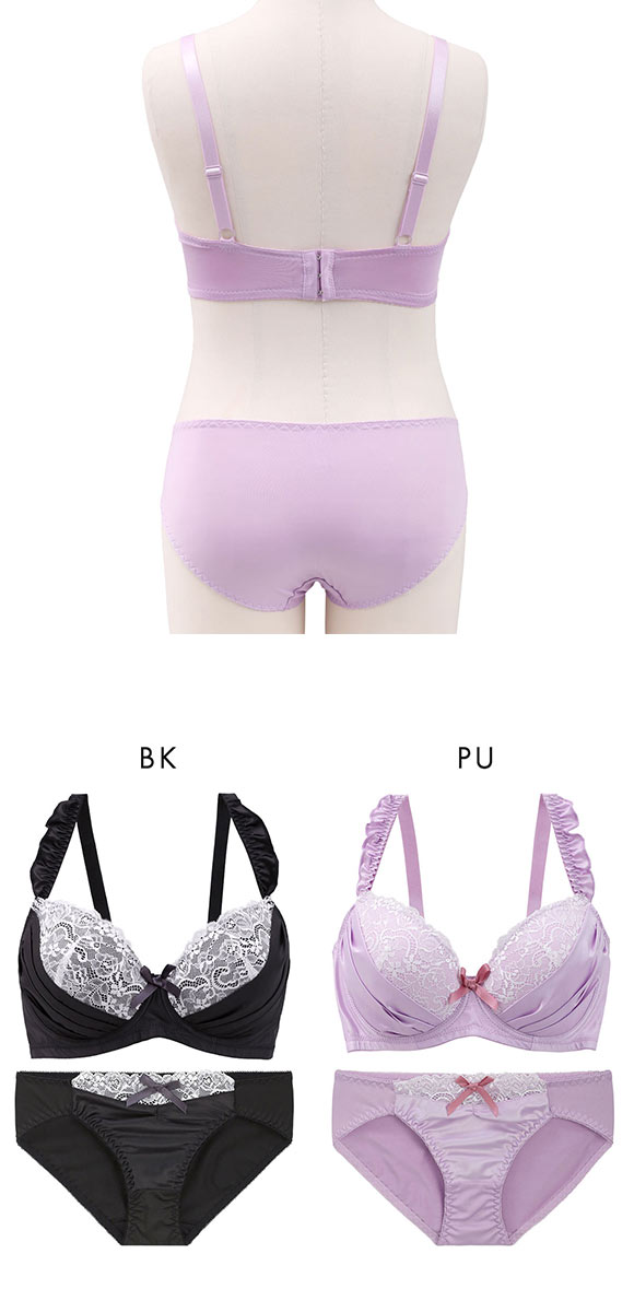 エレガント すっきりらくちんソフトワイヤー フェミニンタック ブラセット CDEF80-95 グラマー ブラジャー ショーツ セット Elegante