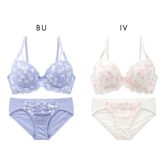 エレガント らくちんソフトワイヤー プチフラワー ブラセット ABCDEF 大きいサイズ グラマー ブラジャー ショーツ セット Elegante