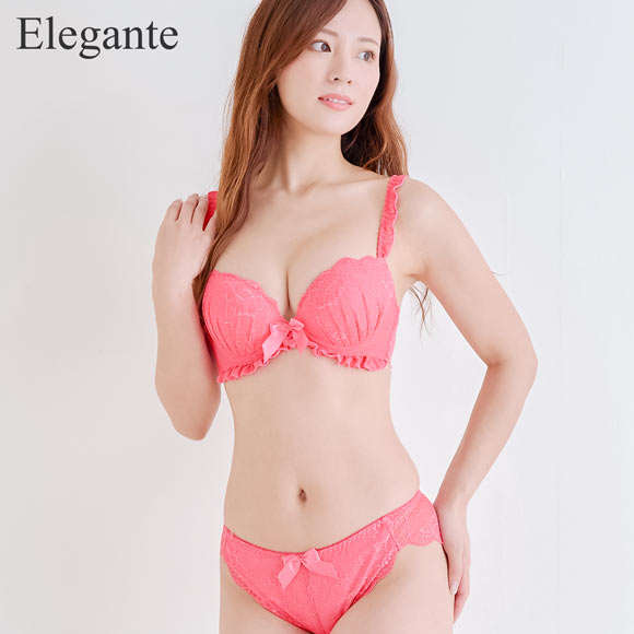 エレガント レーシーフリル ブラセット GHI65-95 大きいサイズ グラマー 盛り ブラジャー ショーツ セット Elegante