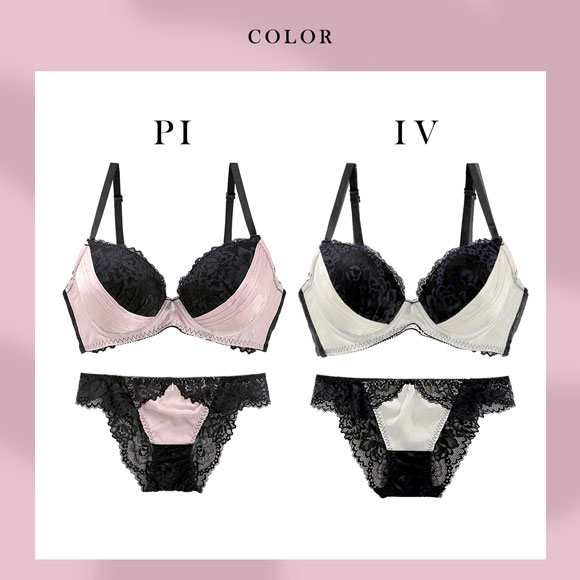 エレガント 脇肉を谷間に変える脇高ブラ サテンジャガードレース ブラセット GHI65-95 ブラジャー ショーツ セット 脇寄せ Elegante