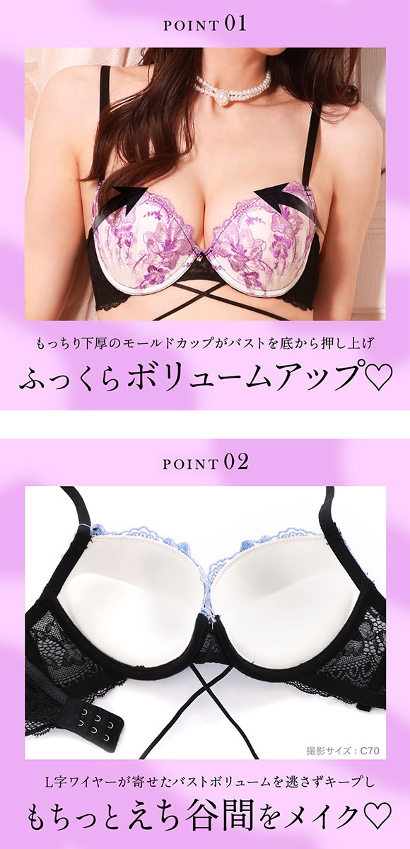 エレガント 脇肉を谷間に変える脇高ブラ クロスストリング ブラセット ABCDEF 大きいサイズ グラマー 谷間 ブラジャー ショーツ セット Elegante