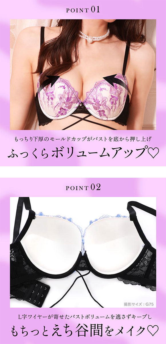 エレガント 脇肉を谷間に変える脇高ブラ クロスストリング ブラセット GHI65-95 大きいサイズ グラマー 盛り 谷間 ブラジャー ショーツ セット Elegante