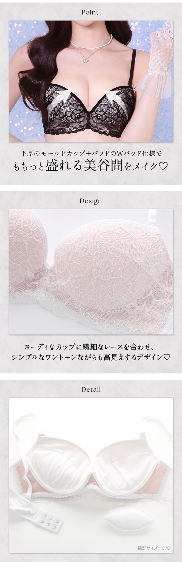 エレガント シンプルレース ブラセット ABCDEF 大きいサイズ グラマー Wパッド 盛り ブラジャー ショーツ セット 下着 Elegante