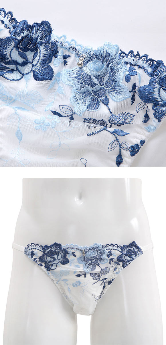 エレガント クラシカルローズ刺繍 メンズ体型用ショーツ M-4L