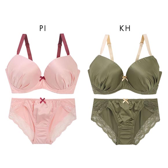 エレガント 配色シンプルデザイン ブラセット BCDEF80-95 大きいサイズ グラマー 盛り Wパッド ブラジャー ショーツ セット Elegante