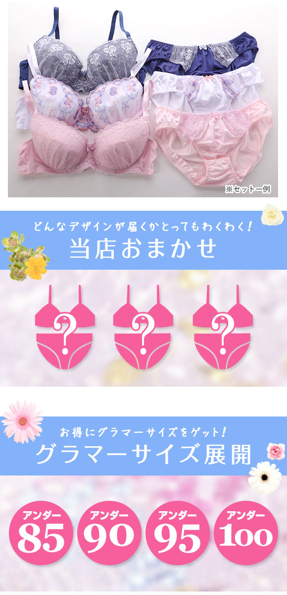 グラマーサイズ お得 福袋 おまかせ レース ブラ＆ショーツ 3組セット CDEFカップ