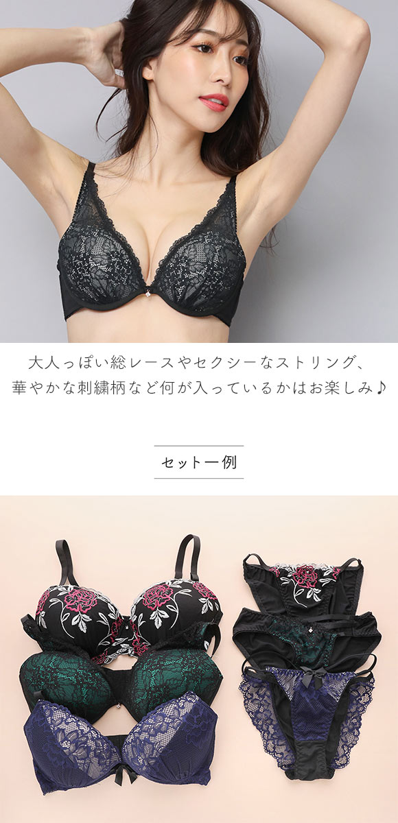 エレガント Elegante グラマーサイズ ブラジャー ショーツ 3組セット 福袋 おまかせ GHI 大きいサイズ