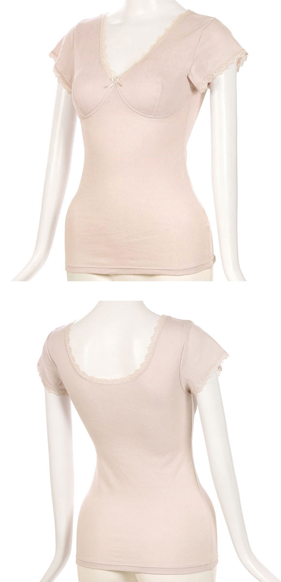 アツギ ATSUGI ラシェール カップ付き 二分袖インナー 綿混 レディース