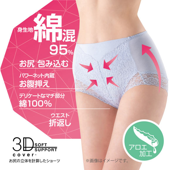 アツギ ATSUGI 3Dカバー ショーツ 1分丈 綿95％ 深ばき お腹おさえ お尻すっぽり 包みこむ 単品