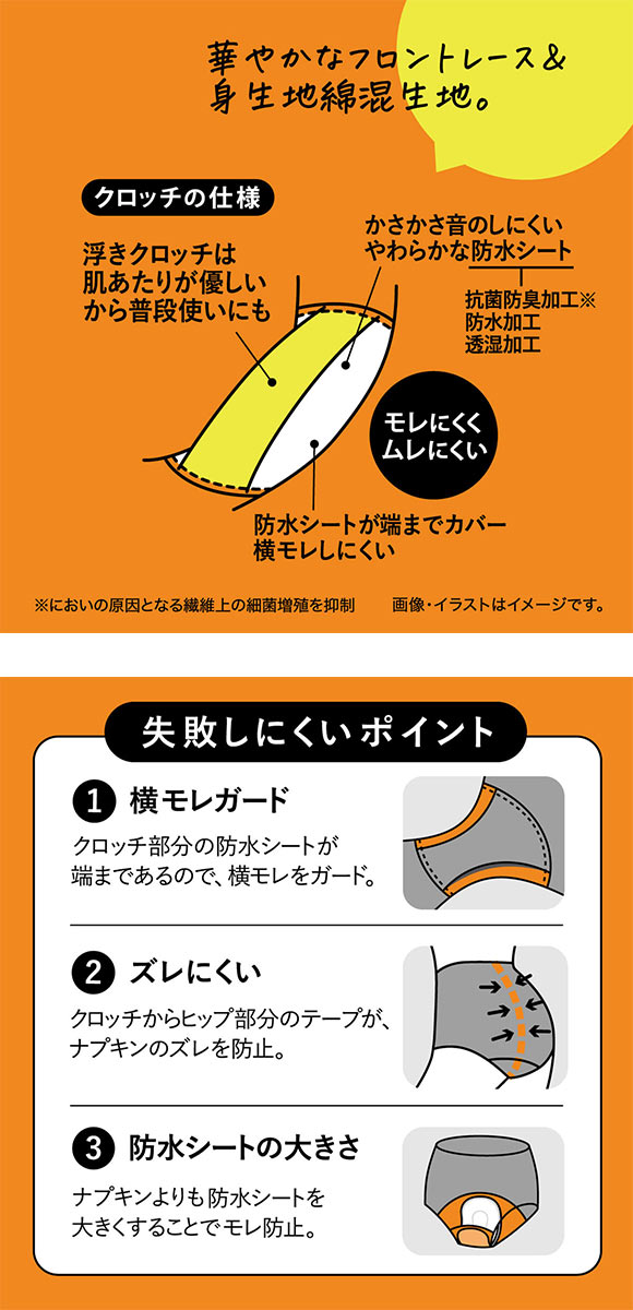 アツギ ATSUGI シーフリー Shefree サニタリーショーツ フロントレース 多い日 生理用 綿混