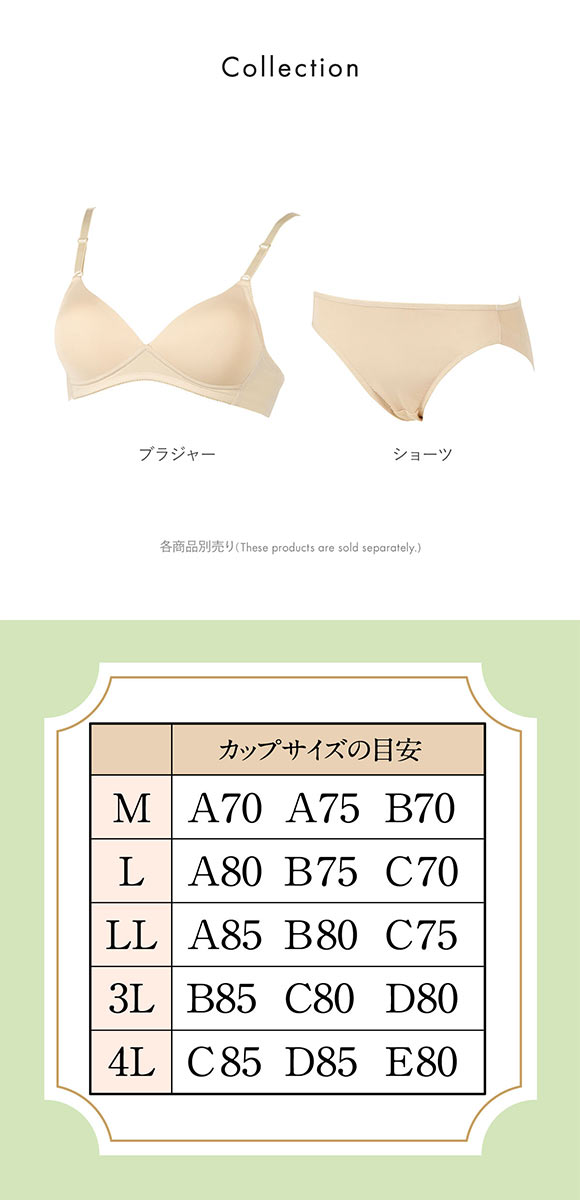 アツギ ATSUGI イーセレクト e-select シームレスカップ ブラジャー ノンワイヤー ヘム生地 ひびきにくい 単品 M L LL 3L 4L