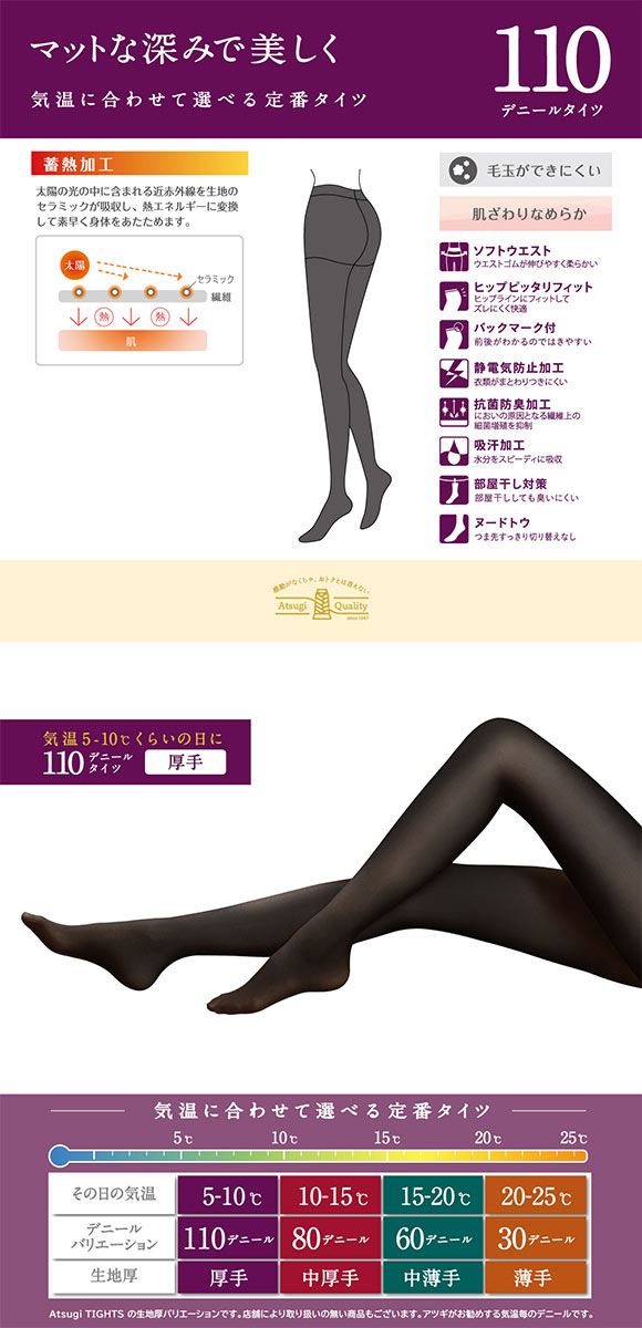 アツギタイツ 110デニール 2足組 タイツ レディース ATSUGI