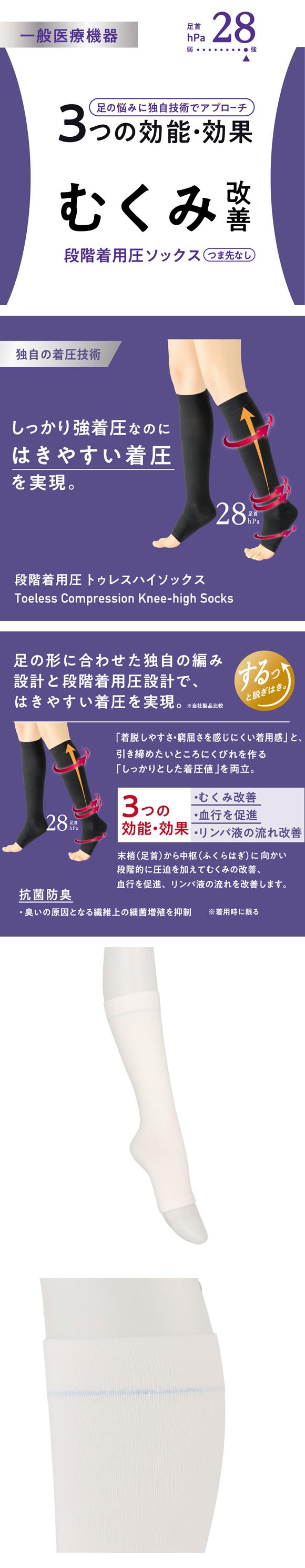 アツギメディカル 着圧 トゥレスハイソックス 足首28hPa 一般医療機