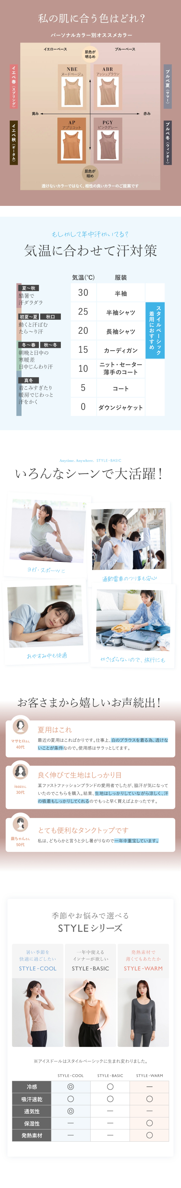 アツギ タンクトップ 脇汗 汗じみ防止 透けない STYLE BASIC ice doll×SHIROHATO コラボ レディース ATSUGI 汗取りインナー インナー