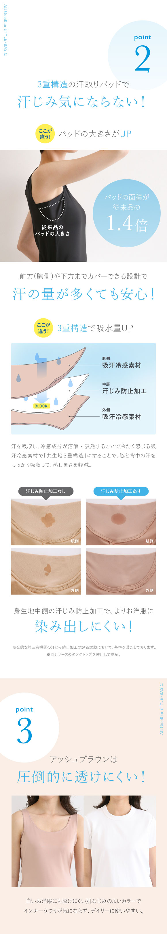 アツギ ATSUGI STYLE BASIC ice doll×SHIROHATO コラボ 脇汗じみ防止 ロングスリップ 吸汗冷感 レディース