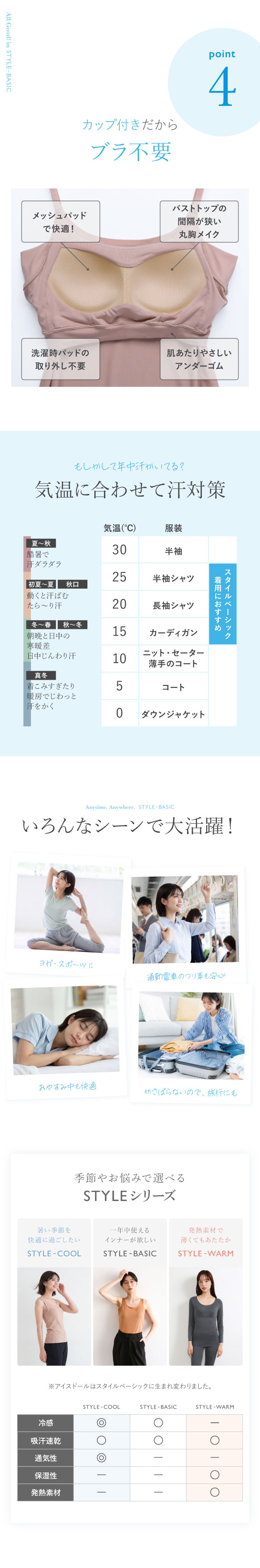 アツギ ブラトップ キャミソール 透けない 脇汗 汗じみ防止 カップ付き STYLE BASIC スタイルベーシック レディース ATSUGI