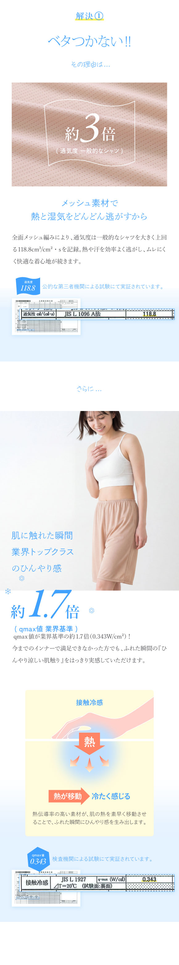アツギ STYLE COOL 透けにくい タップパンツ 50cm丈ペチパンツ 接触冷感 メッシュ素材