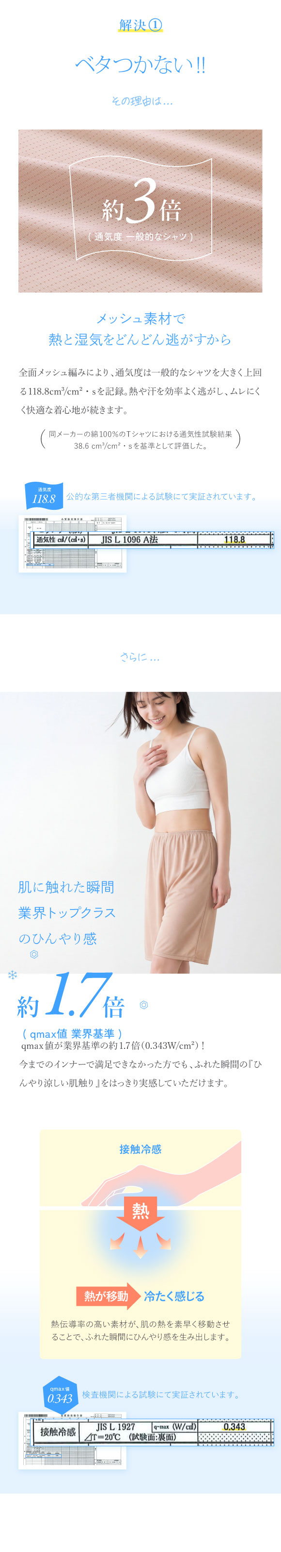 アツギ STYLE COOL 透けにくい タップパンツ 50cm丈ペチパンツ 接触冷感 メッシュ素材 メッシュ SHIROHATO