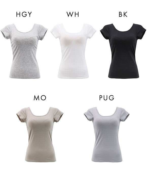 オールシーズン使える ベーシック ブラトップ カップ付き フレンチ袖 インナー レディース 無地 綿混 ドライ