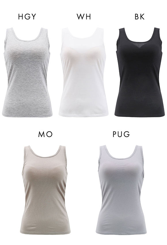 オールシーズン使える ベーシック ブラトップ カップ付き タンクトップ インナー レディース 無地 綿混