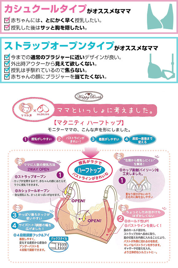 犬印 INUJIRUSHI ママとの共同開発 カシュクールタイプ マタニティ ハーフトップ 授乳ブラ ノンワイヤー ブラジャー 産前産後兼用 授乳期