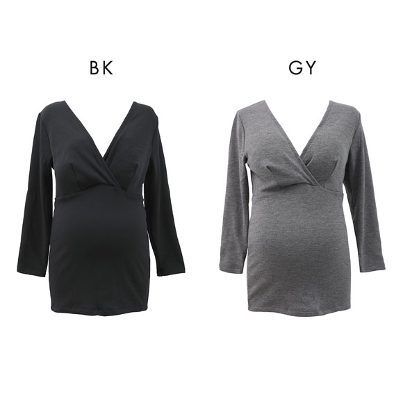 犬印 INUJIRUSHI 産前産後使える 毛布みたいにあたたかいインナー 8分袖 産前-産後 マタニティ 授乳インナー ML パット付き カシュクール 裏ボア