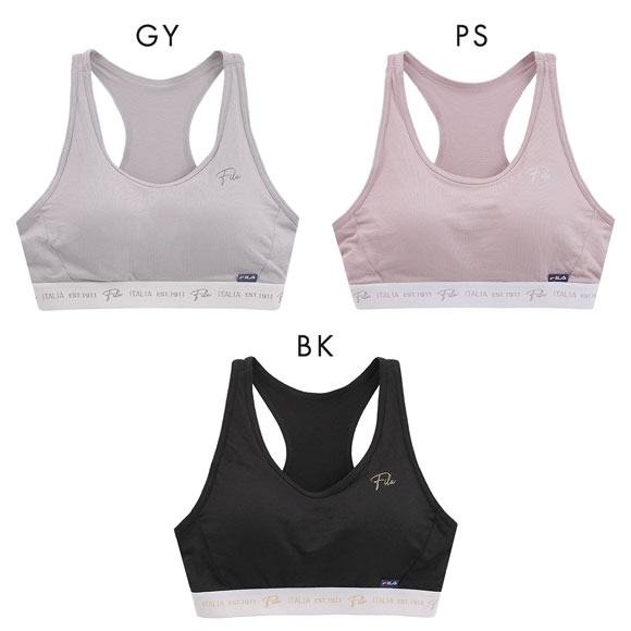 フィラ FILA レディース ハーフトップ ワンポイント ロゴ ブラジャー スポーツブラ カップ付き ノンワイヤー ワイヤレスブラ 吸水速乾 ML