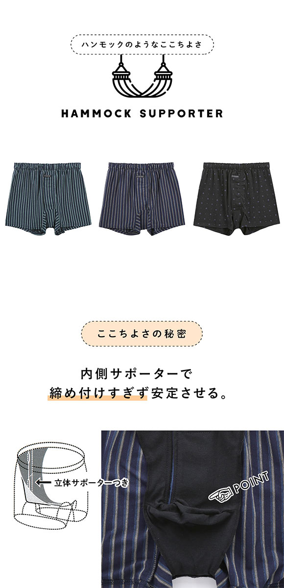 ジーハウス ハンモックサポーター ニット トランクス ストライプ 天竺 メンズ 前開き M L LL G-HOUSE