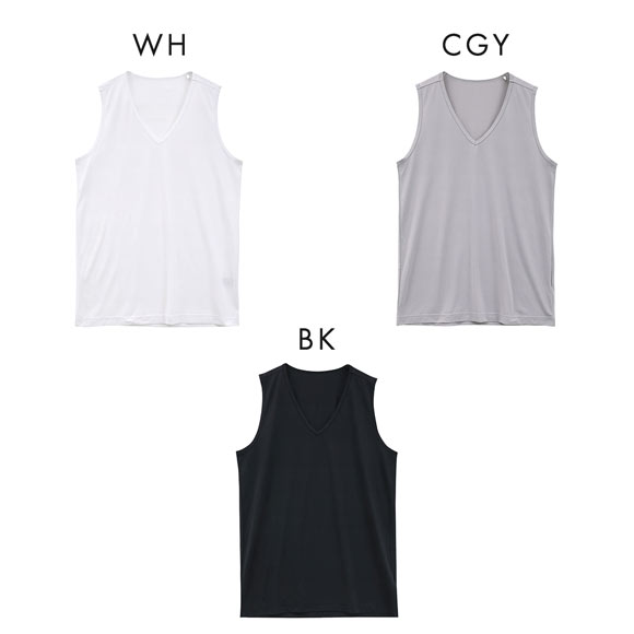 ヒアロン メンズ タンクトップ Vネック 接触冷感 メッシュ