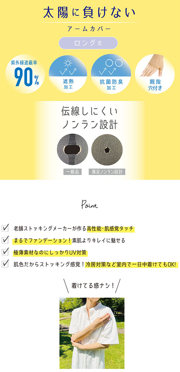 福助 満足 太陽に負けない アームカバー ロング丈 レディース ノンラン UVカット fukuske