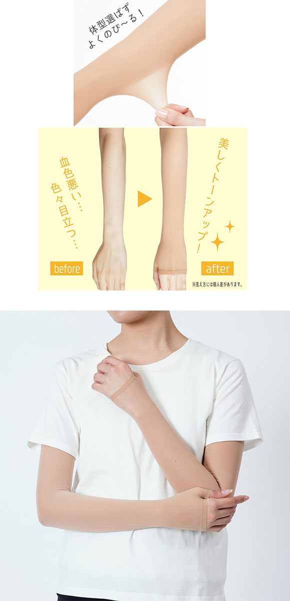 福助 満足 太陽に負けない アームカバー ロング丈 レディース ノンラン UVカット fukuske