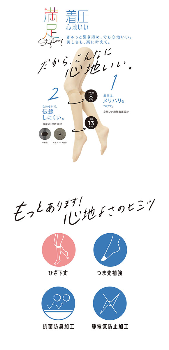 福助 Fukuske 満足 着圧 ショートストッキング ひざ下丈 伝線しにくい 3431901