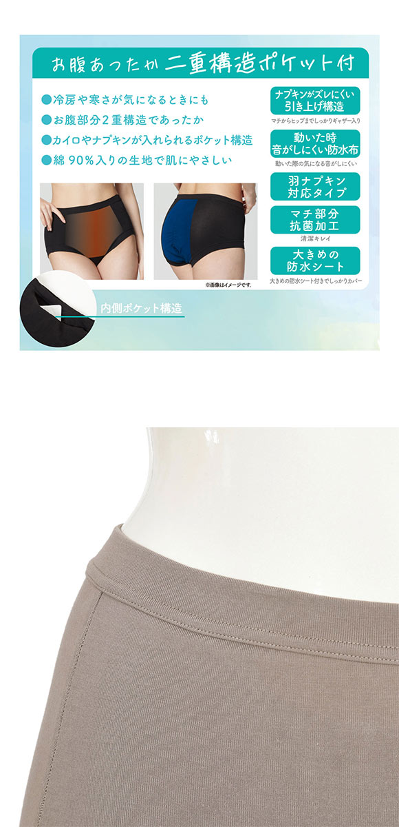 福助 満足 お腹2重 ポケット付き サニタリーショーツ 夜用 レディース 羽つきナプキン対応 fukuske