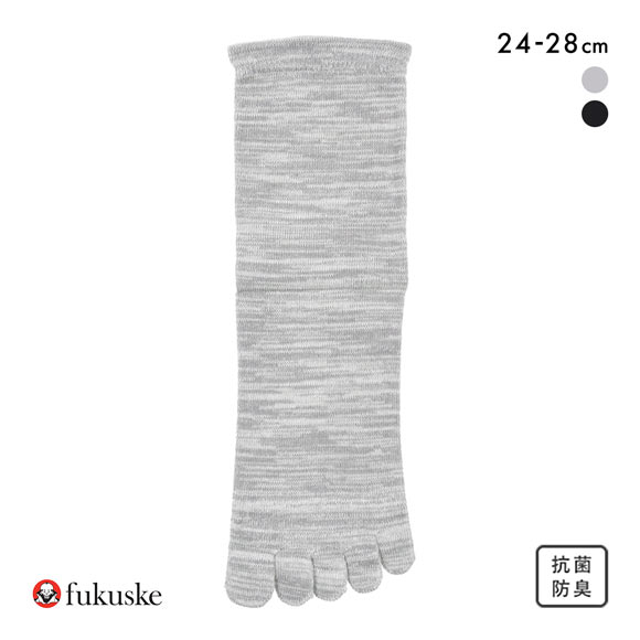 福助 ふくらし くちゴムなし 5本指 クルー丈 ソックス メンズ 靴下 抗菌防臭 fukuske 24-26cm 26-28cm