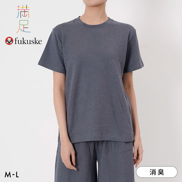 福助 出雲ソフト やわらか熟成綿 ガーゼ クルーネック Tシャツ レディース ルームウェア 綿100％ fukuske IZUMO SOFT 満足