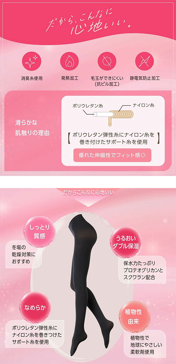 福助 満足 しっとりダブル保湿 60デニール タイツ JMLサイズ