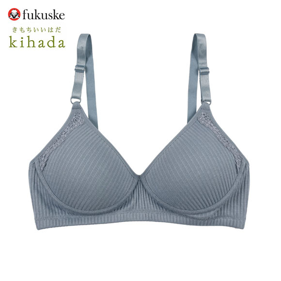 福助 kihada コットン100％ モールドカップ ノンワイヤー ブラジャー レディース ワイヤレスブラ fukuske キハダ