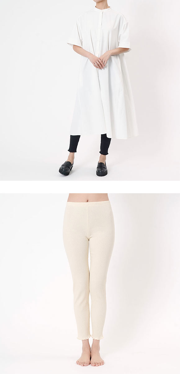 福助 kihada コットン リブレギンス 裾メロー レディース ボトムス ルームウェア パジャマ スパッツ fukuske キハダ