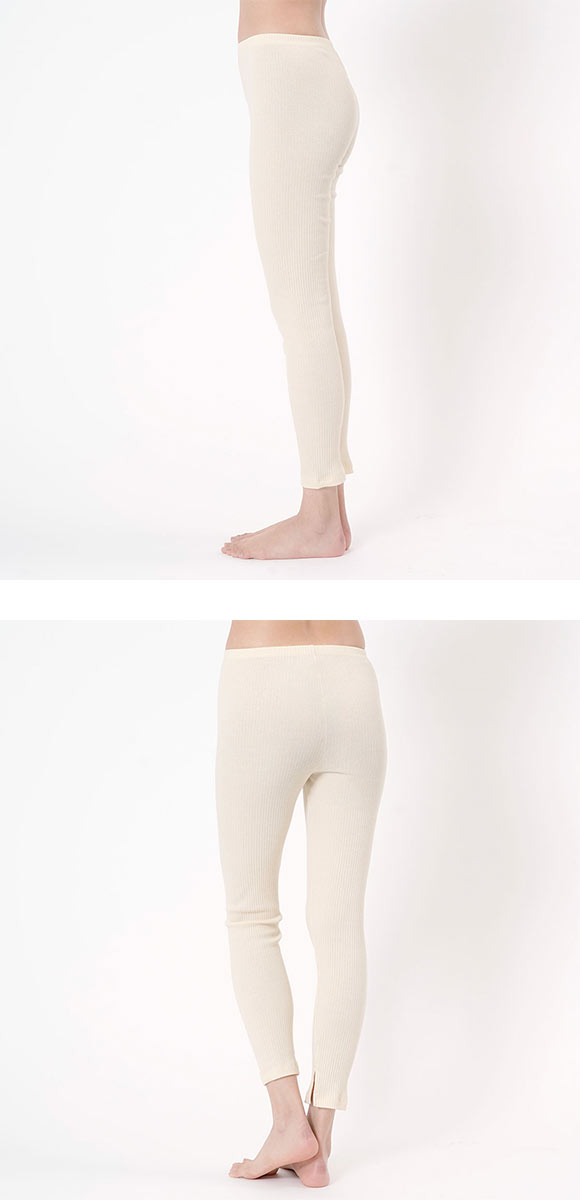 福助 kihada コットン リブレギンス 裾スリット レディース ボトムス ルームウェア パジャマ スパッツ fukuske キハダ