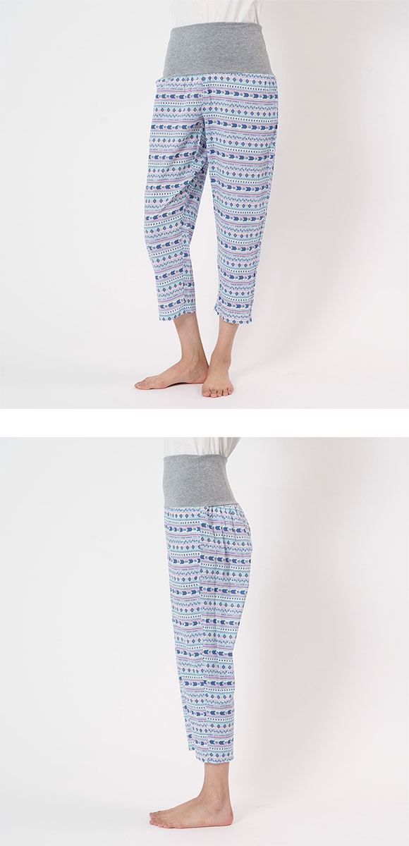 福助 綿楊柳 腹巻付き 9分丈パンツ レディース ルームウェア パジャマ fukuske