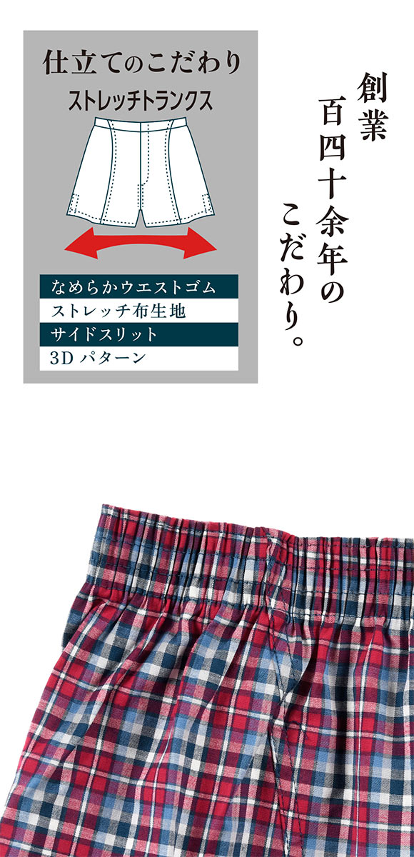 福助 SHITATEYA PANTS ストレッチ トランクス メンズ チェックプリント 前あき fukuske