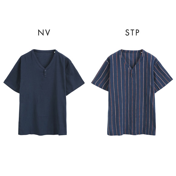 和素材 楊柳 ヘンリーネック 半袖シャツ メンズ トップス 涼感 ルームウェア 部屋着 綿100％ 大きいサイズ