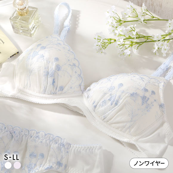 カジュアルフィーリング コットン 刺しゅうレース ノンワイヤーブラ レディース リラクシング ワイヤレスブラ 単品 Casual Feeling